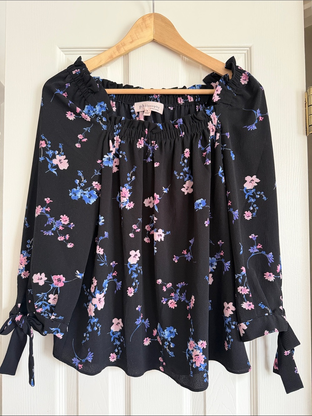 Philosophy Square Neck Blouse with Pink & Blue Blooms